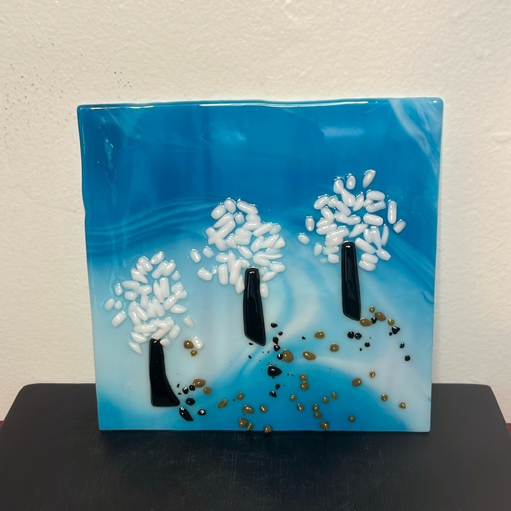 Trees on a Hillside Handmade Fused Art Glass‎ Tile